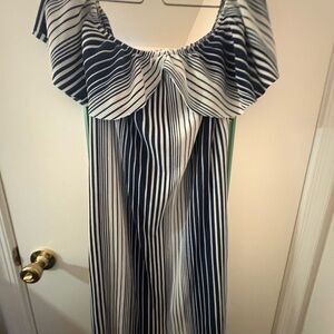 Striped Blue and White Off-Shoulder Dress